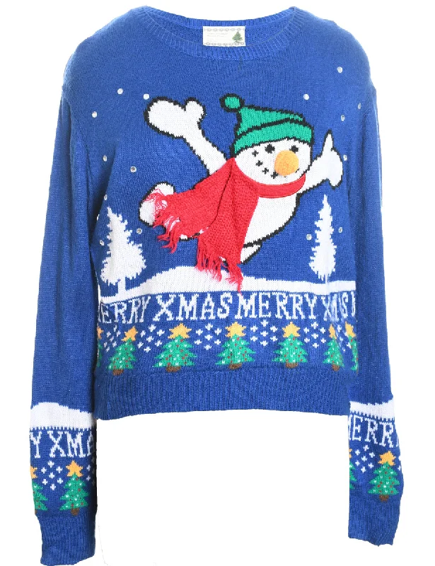 Snowman Knit Christmas Jumper - M Knit Fabric Woven Fabric Fleece Fabric