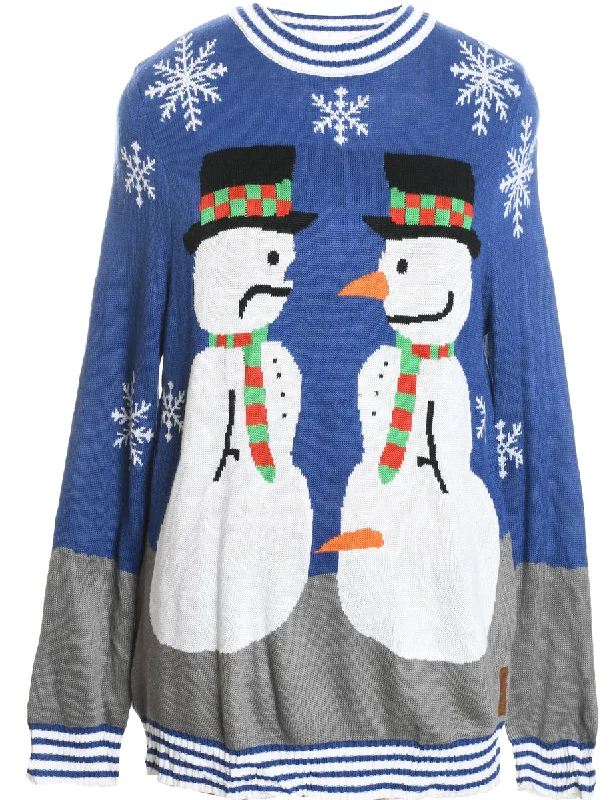 Snowman Navy Patterned Christmas Jumper - L Anti-Pilling Anti-Shrink Durable