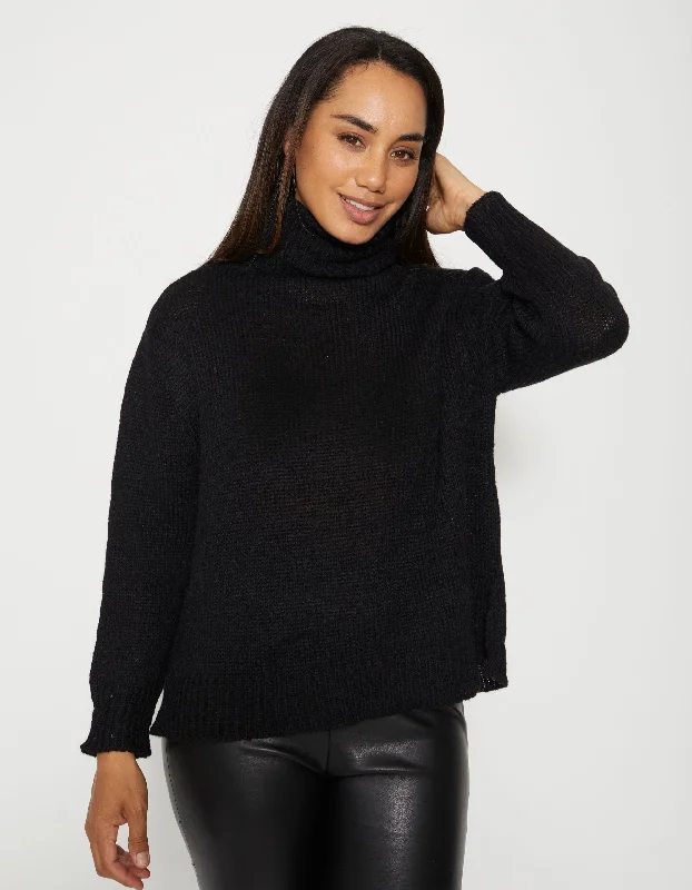 Stella + Gemma | Goldie Jumper | Black Houndstooth Herringbone Solid