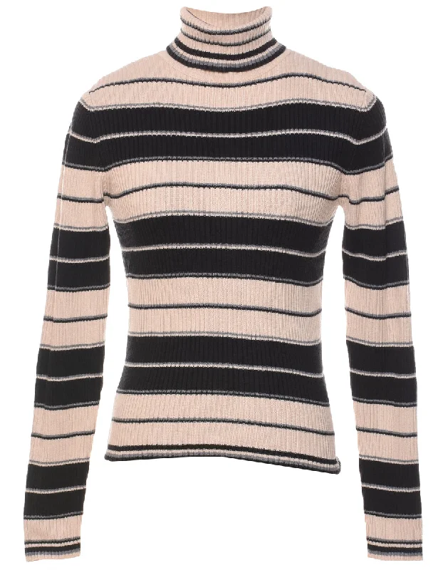 Striped Turtleneck Jumper - L Glossy Satin Silk