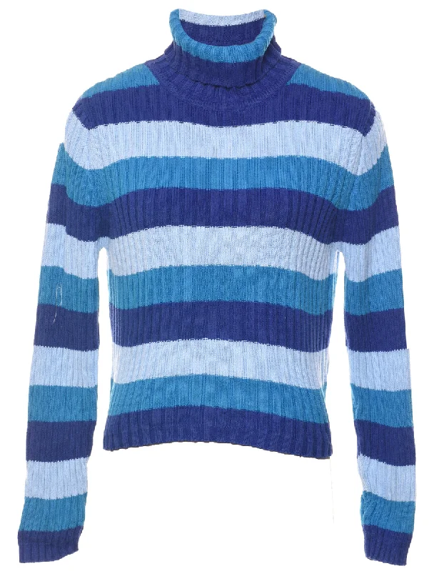Striped Turtleneck Jumper - L Long Sweater Short Sweater Cropped Sweater
