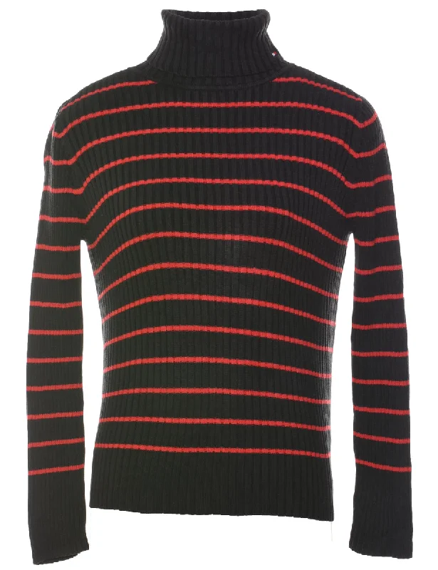 Striped Turtleneck Jumper - M Faux Fur Fabric Real Fur Fabric Shearling Fabric