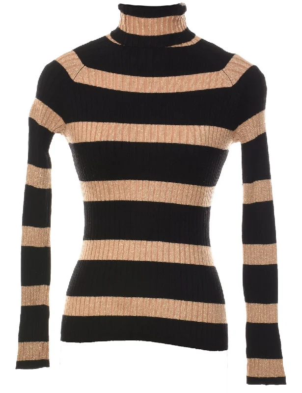 Striped Turtleneck Jumper - S Casual Formal Business