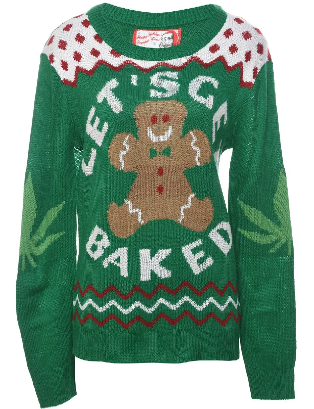 Teddy Bear Print Christmas Jumper - S Machine Wash Dry Clean Hand Wash