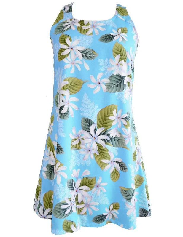 White Tiare A-Line Short Hawaiian Dress Back Cutout with Tie