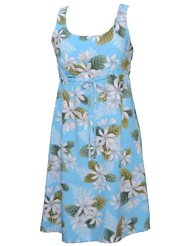 White Tiare Short Adjustable Waist Tie Hawaiian Dress