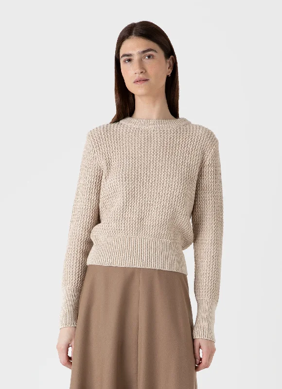 Women's Cotton Stitch Jumper in Ecru Twist Toggled Drawstring Belted