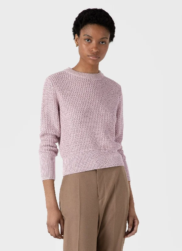 Women's Cotton Stitch Jumper in Pink Solid Print Embellished