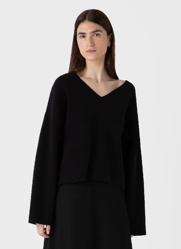 Women's Double Faced Jumper in Black Slim Fit Regular Fit Oversized