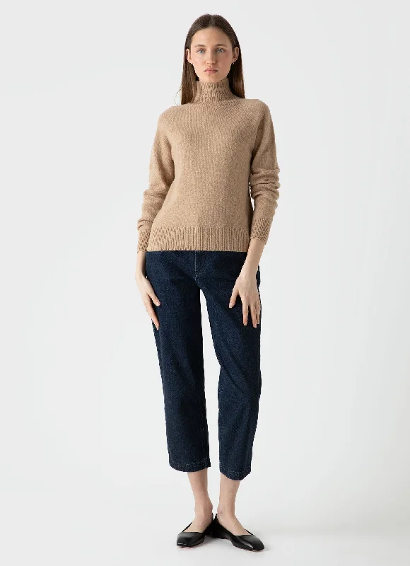 Women's Lambswool Funnel Neck Jumper in Light Camel Nylon Fabric Polyester Fabric Spandex Fabric Women's Lambswool Funnel Neck Jumper in Light Camel Nylon Fabric Polyester Fabric Spandex Fabric