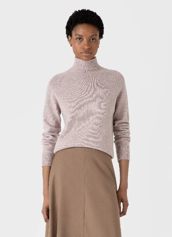 Women's Lambswool Funnel Neck Jumper in Pale Pink Twist Neon Metallic Matte
