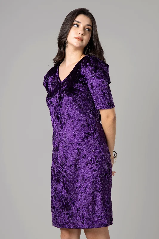 Women's Purple Velvet Sheath Dress