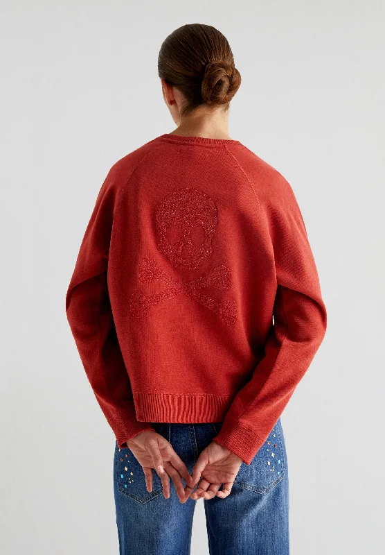 SWEATSHIRT WITH GLITTER SKULL ON THE BACK Hoodie with Bell Sleeves Flared Feminine
