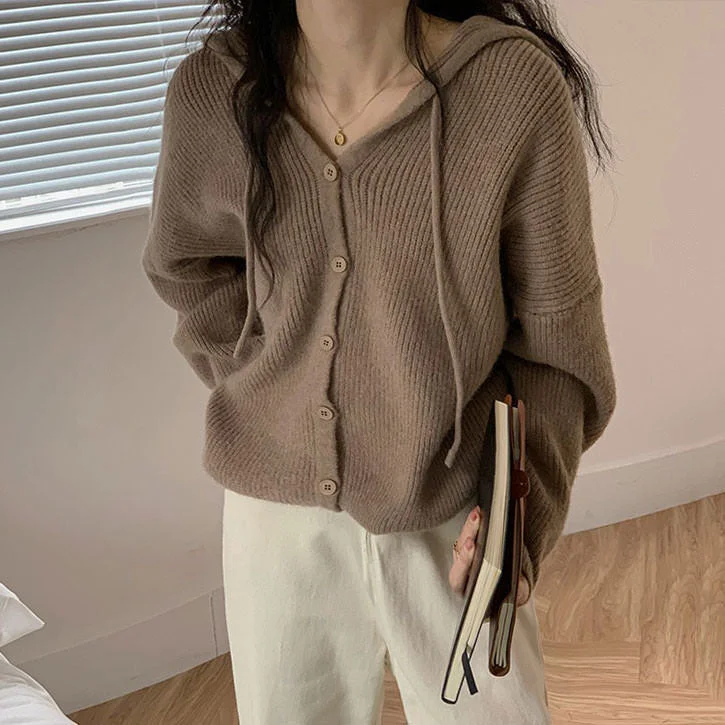 Local Coffee Shop Knit Hoodie Hoodie with Frayed Bohemian Relaxed