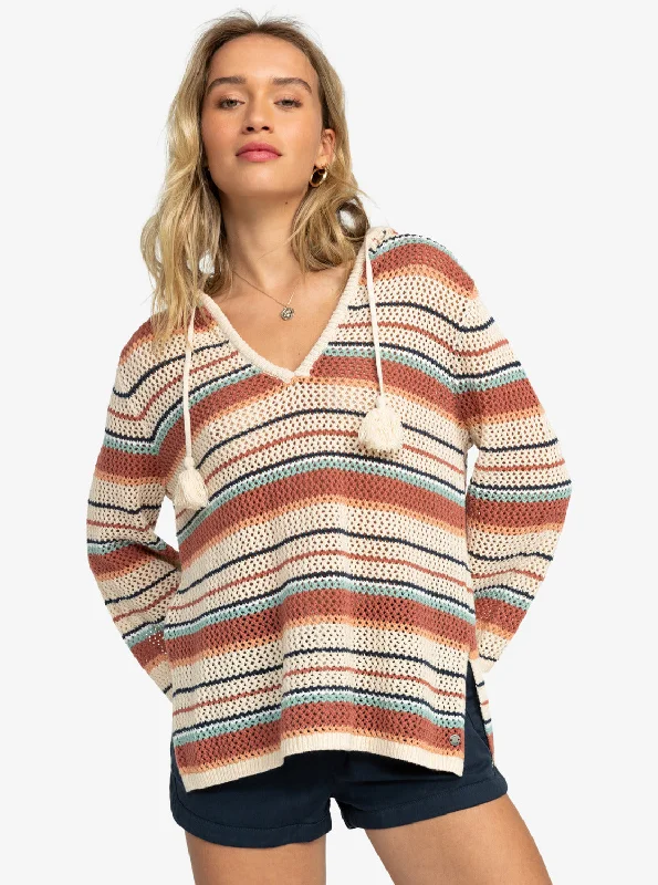 After Beach Break Stripe Poncho Hoodie - Tapioca Heart Stripe Hoodie with Hem Drawcord Adjustable Customizable After Beach Break Stripe Poncho Hoodie - Tapioca Heart Stripe Hoodie with Hem Drawcord Adjustable Customizable