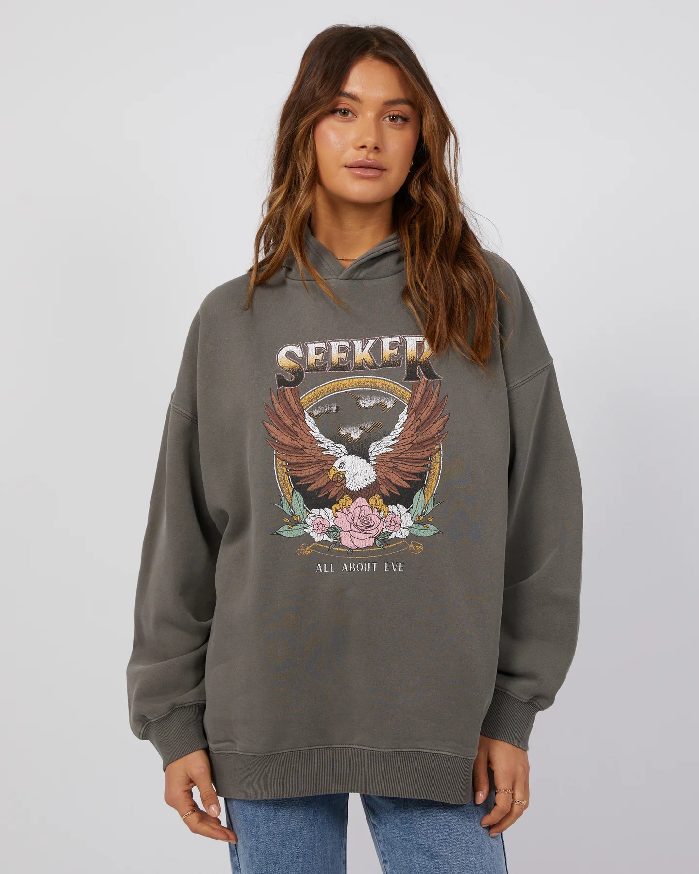 ALL ABOUT EVE SEEKER OVERSIZED HOODIE CHARCOAL Hoodie with Logo Branding Identity