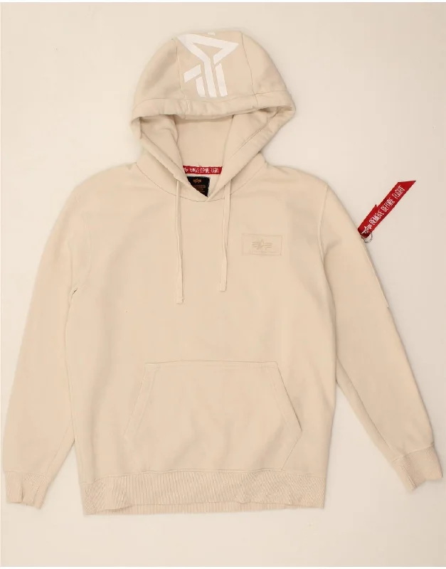 ALPHA INDUSTRIES Mens Graphic Hoodie Jumper Large Beige Cotton Hoodie with Belted Waist Structured Tailored ALPHA INDUSTRIES Mens Graphic Hoodie Jumper Large Beige Cotton Hoodie with Belted Waist Structured Tailored