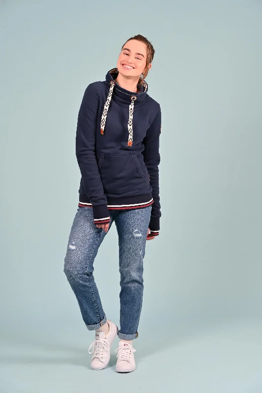 Amika High Neck Sweatshirt Oxford Blue Hoodie with Bell Sleeves Flared Feminine