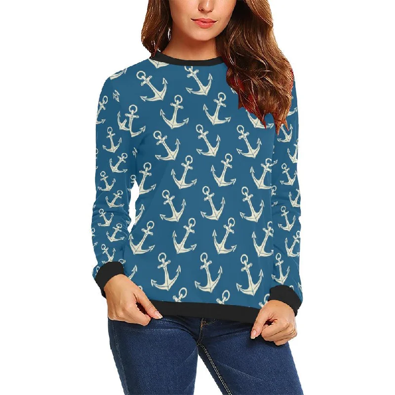 Anchor Nautical Print Pattern Women Crewneck Sweatshirt Hoodie with Illustration Artistic Creative Anchor Nautical Print Pattern Women Crewneck Sweatshirt Hoodie with Illustration Artistic Creative