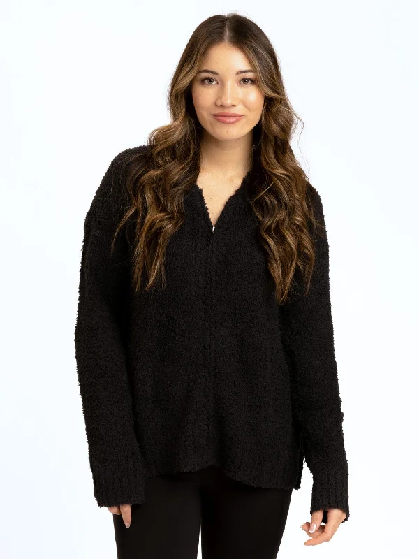 Anita Cozy Boucle Full Zip Sweater Hoodie Hoodie with Rhinestones Sparkly Elegant
