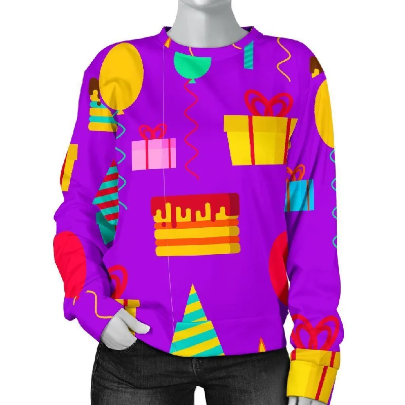 Birthday Pattern Print Women's Sweatshirt Hoodie with Hem Fringe Bohemian Relaxed
