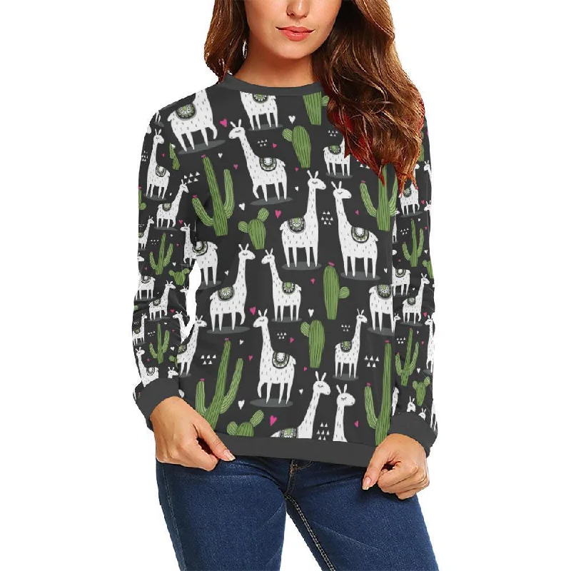 Cactus Llama Pattern Print Women's Sweatshirt Hoodie with Monochrome Minimalist Simple