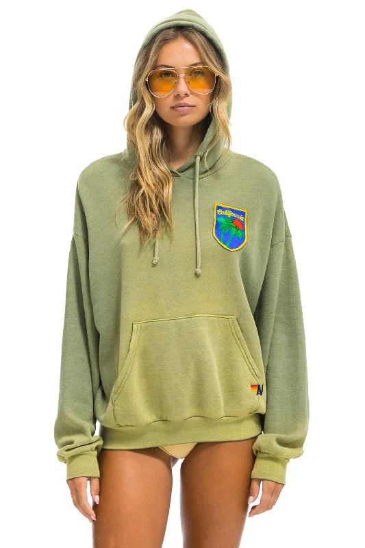 CALIFORNIA PALM PATCH PULLOVER RELAXED HOODIE - FADED ARMY Hoodie with Crew Neck Simple Timeless CALIFORNIA PALM PATCH PULLOVER RELAXED HOODIE - FADED ARMY Hoodie with Crew Neck Simple Timeless