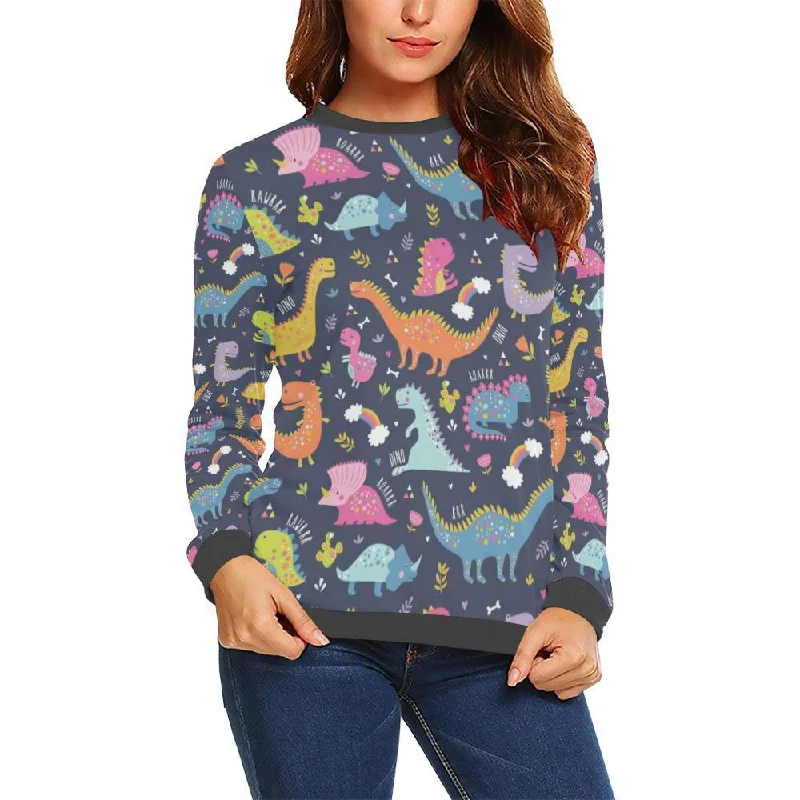Cartoon Dino Dinosaur Pattern Print Women's Sweatshirt Hoodie with Strings Custom Fit Adjustable Cartoon Dino Dinosaur Pattern Print Women's Sweatshirt Hoodie with Strings Custom Fit Adjustable