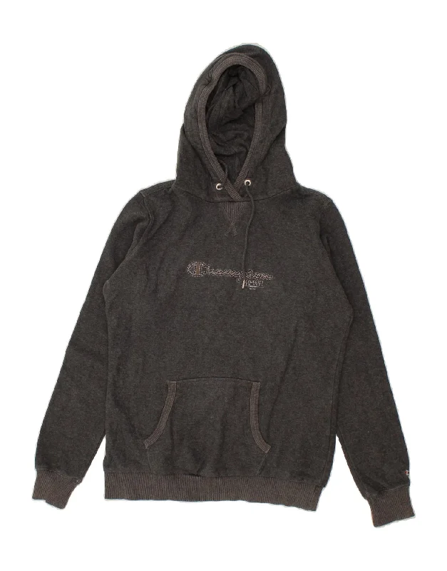 CHAMPION Womens Heritage Classics Graphic Hoodie Jumper UK 16 Large Grey Hoodie with Hem Frayed Vintage Worn CHAMPION Womens Heritage Classics Graphic Hoodie Jumper UK 16 Large Grey Hoodie with Hem Frayed Vintage Worn