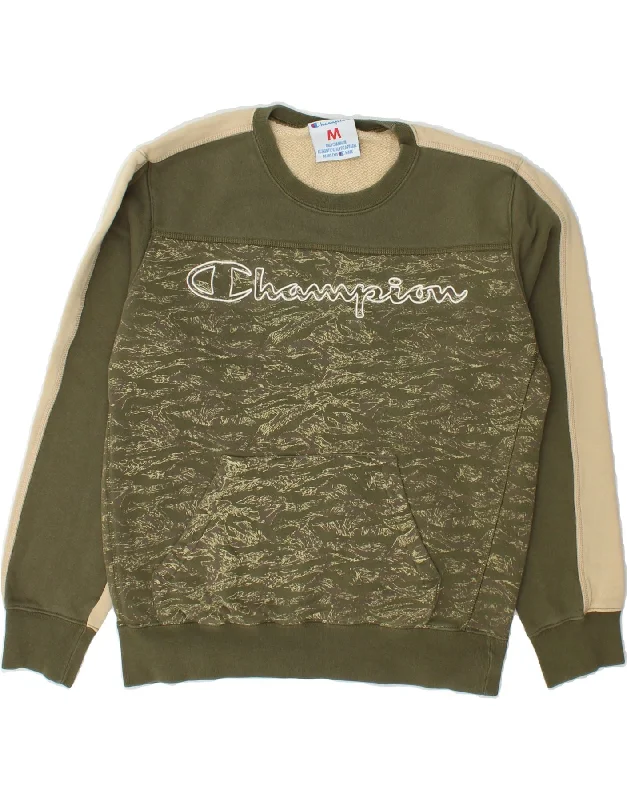 CHAMPION Womens Loose Fit Sweatshirt Jumper UK 14 Medium Green Colourblock Hoodie with Rhinestones Sparkly Elegant CHAMPION Womens Loose Fit Sweatshirt Jumper UK 14 Medium Green Colourblock Hoodie with Rhinestones Sparkly Elegant