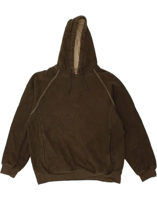 COLUMBIA Mens Hoodie Jumper Large Khaki Cotton Hoodie with Print Artistic Unique