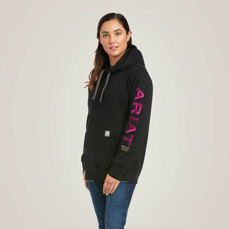 Ariat Women's Rebar Graphic Hoodie in Black & Purple 10037620 Hoodie with Velcro Closure Adjustable Secure Ariat Women's Rebar Graphic Hoodie in Black & Purple 10037620 Hoodie with Velcro Closure Adjustable Secure