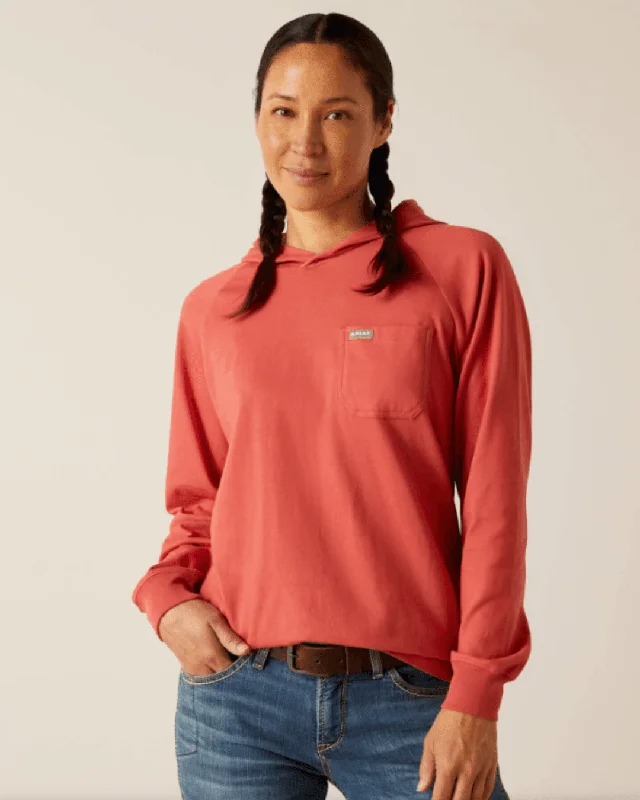 Ariat Women's Rebar Mineral Red Cotton Strong Hooded Long Sleeve Tee 10049008 Hoodie with Button Classic Timeless Ariat Women's Rebar Mineral Red Cotton Strong Hooded Long Sleeve Tee 10049008 Hoodie with Button Classic Timeless