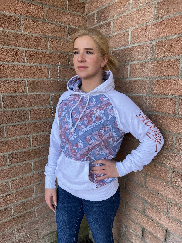 Hooey Women's "Chaparral" White Hoodie HH1225PKWH Hoodie with Zipper Placket Modern Functional Hooey Women's "Chaparral" White Hoodie HH1225PKWH Hoodie with Zipper Placket Modern Functional