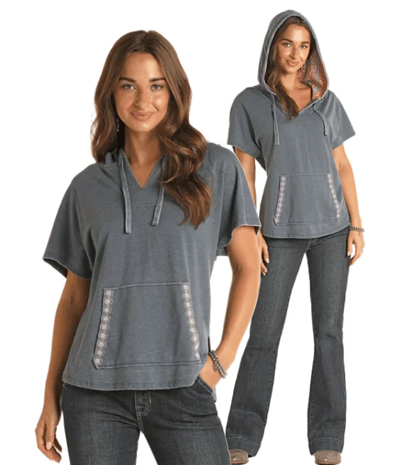 Panhandle Women's Navy Short Sleeve Hoodie WLWT94R1DC Hoodie with Half-Zip Sporty Casual Panhandle Women's Navy Short Sleeve Hoodie WLWT94R1DC Hoodie with Half-Zip Sporty Casual