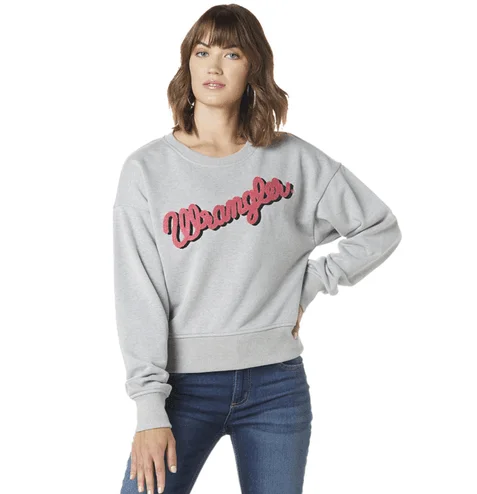 Wrangler Retro Women's Grey Script Sweatshirt 112335649 Hoodie with Crew Neck Simple Timeless Wrangler Retro Women's Grey Script Sweatshirt 112335649 Hoodie with Crew Neck Simple Timeless