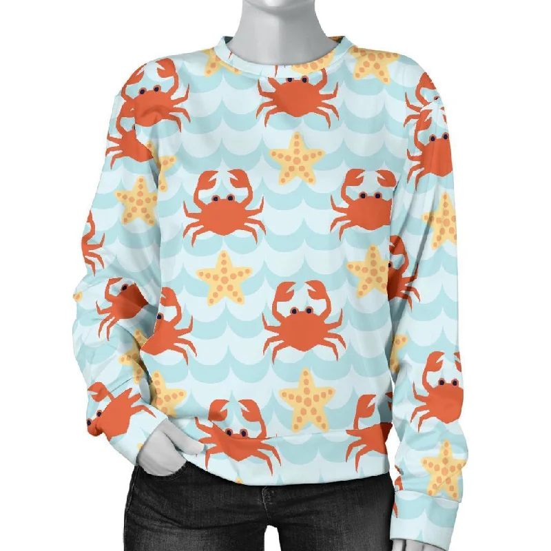 Crab Starfish Pattern Print Women's Sweatshirt Hoodie with Elastic Cuffs Stretchable Comfortable Crab Starfish Pattern Print Women's Sweatshirt Hoodie with Elastic Cuffs Stretchable Comfortable