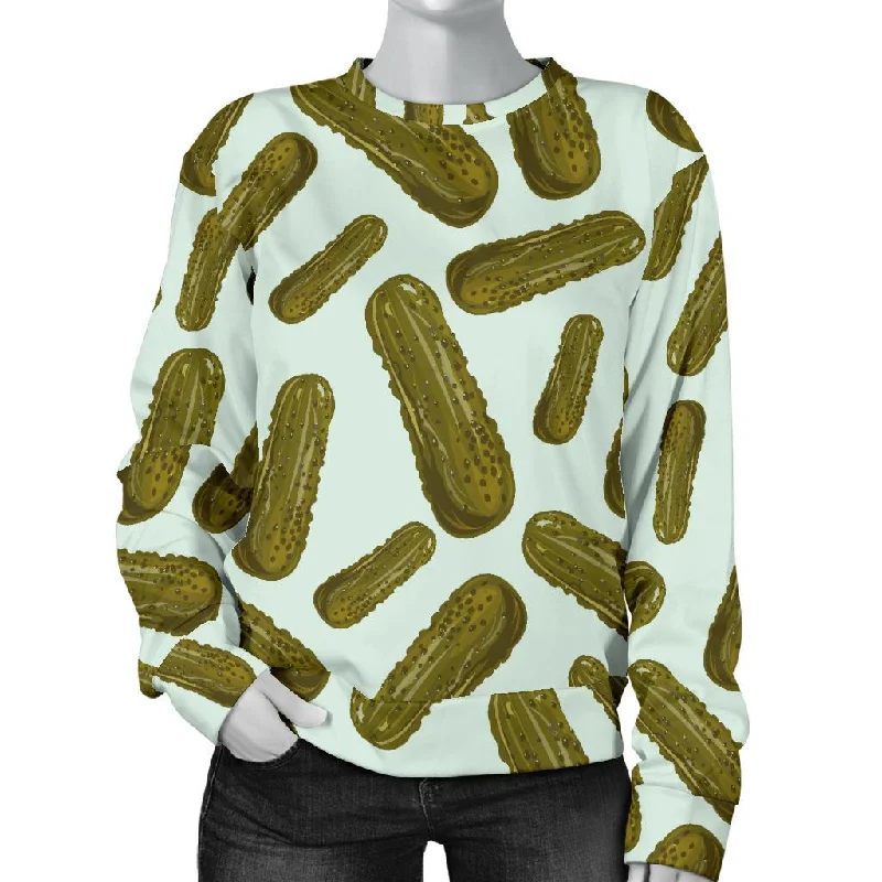 Cucumber Pickle Print Pattern Women's Sweatshirt Hoodie with Contrast Stitching Detailed Premium Cucumber Pickle Print Pattern Women's Sweatshirt Hoodie with Contrast Stitching Detailed Premium