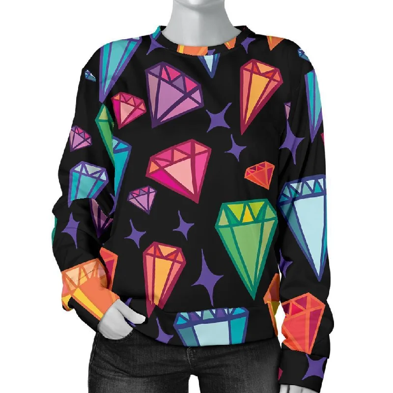 Diamond Colorful Print Pattern Women's Sweatshirt Hoodie with Stripes Bold Sporty