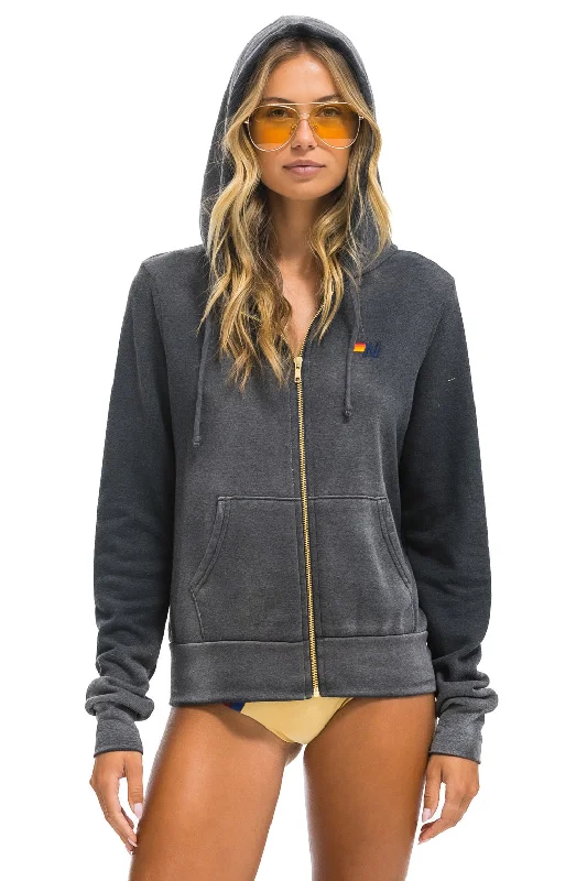 ESSENTIAL ZIP HOODIE - FADED SMOKE Hoodie with Front Slit Layering Stylish