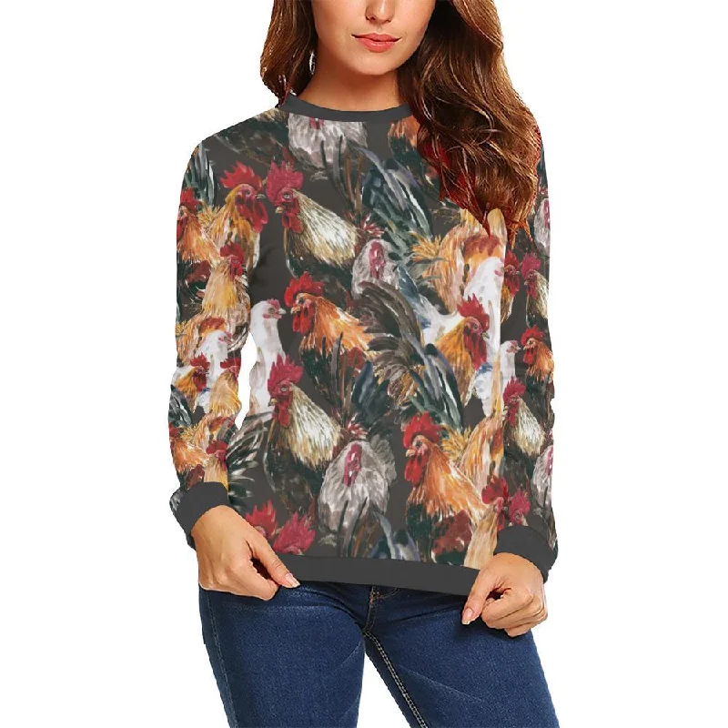 Farm Chicken Hen Pattern Print Women's Sweatshirt Hoodie with Thumb Holes Functional Cozy Farm Chicken Hen Pattern Print Women's Sweatshirt Hoodie with Thumb Holes Functional Cozy