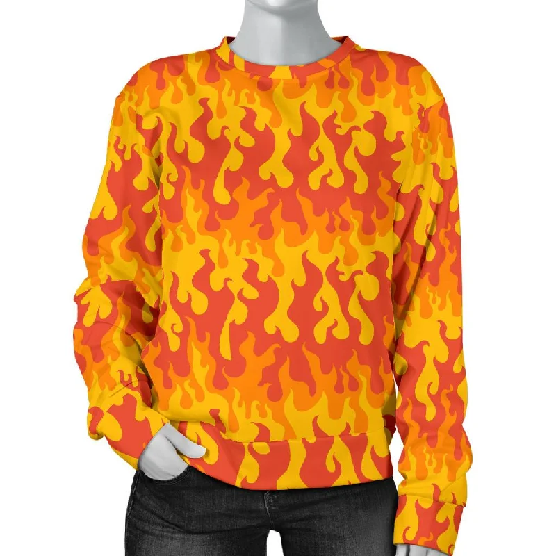 Fire Flame Print Pattern Women's Sweatshirt Hoodie with Zipper Versatile Modern