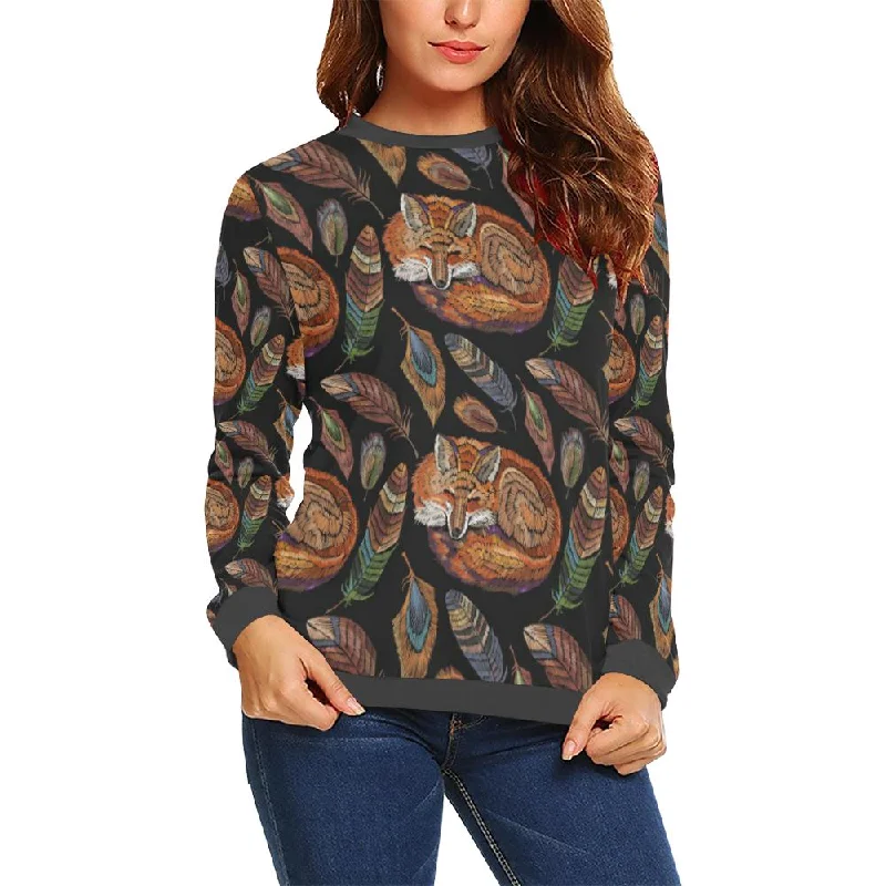 Fox Feather Pattern Print Women's Sweatshirt Hoodie Sweatshirt Pullover