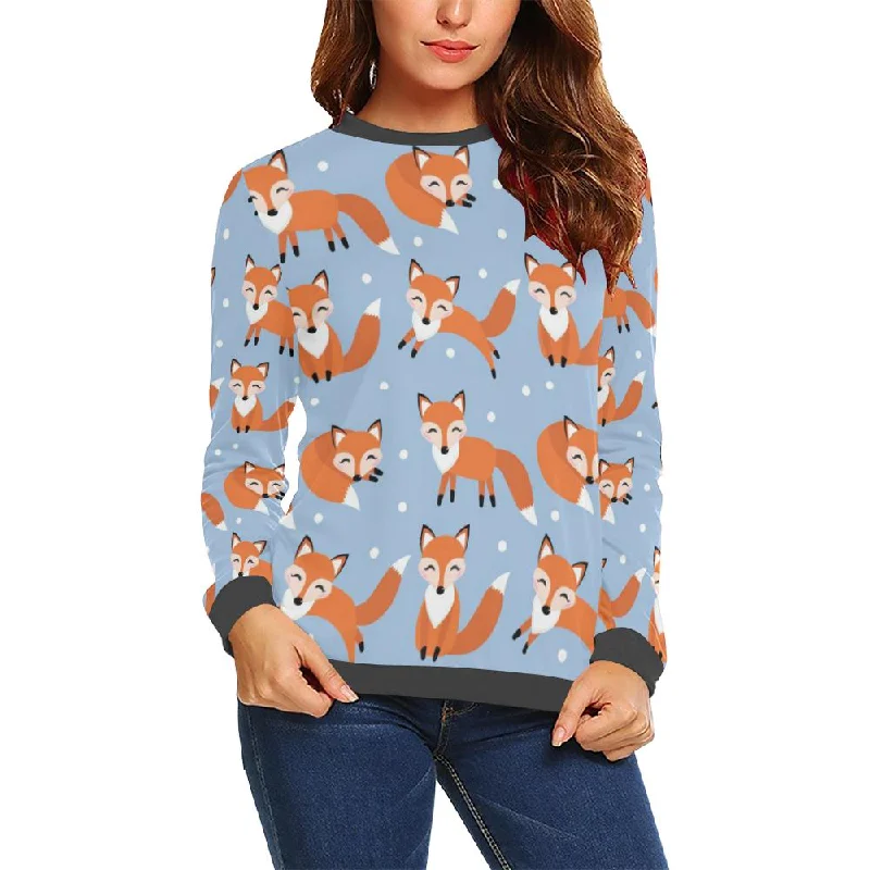 Fox Snow Pattern Print Women's Sweatshirt Hoodie with Hem Detail Decorative Unique