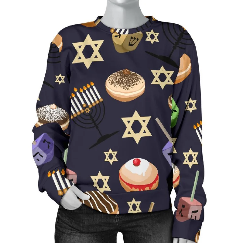 Hanukkah Black Print Pattern Women's Sweatshirt Hooded Sweatshirt Casual Wear Street Style Hanukkah Black Print Pattern Women's Sweatshirt Hooded Sweatshirt Casual Wear Street Style