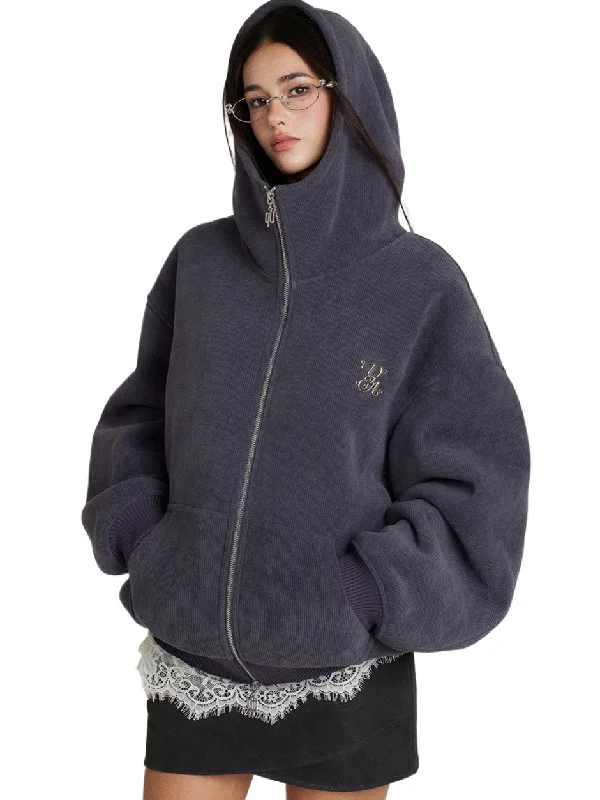 Heavyweight Shearling High-Collar Hoodie Hoodie with Rhinestones Sparkly Elegant