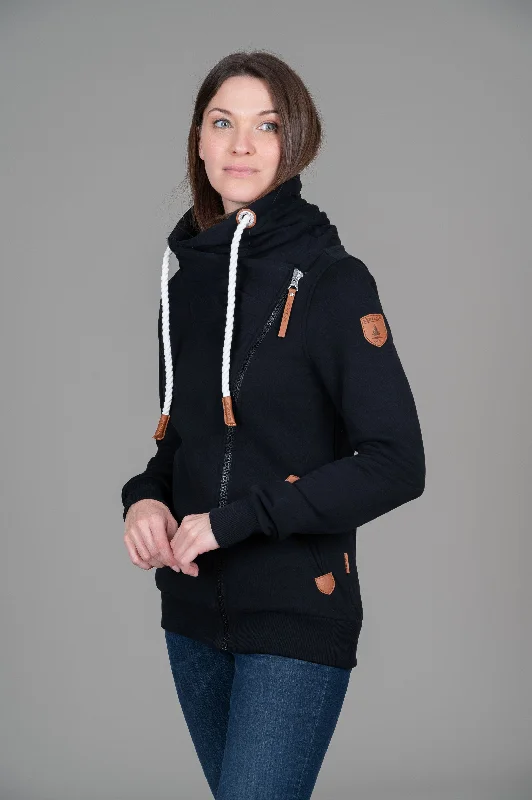Hestia Black Full-Zip Sweatshirt Hoodie with Emblem Brand Identity