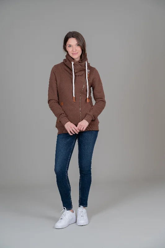 Hestia Mahogany Full-Zip Sweatshirt Hoodie with Belted Waist Structured Tailored