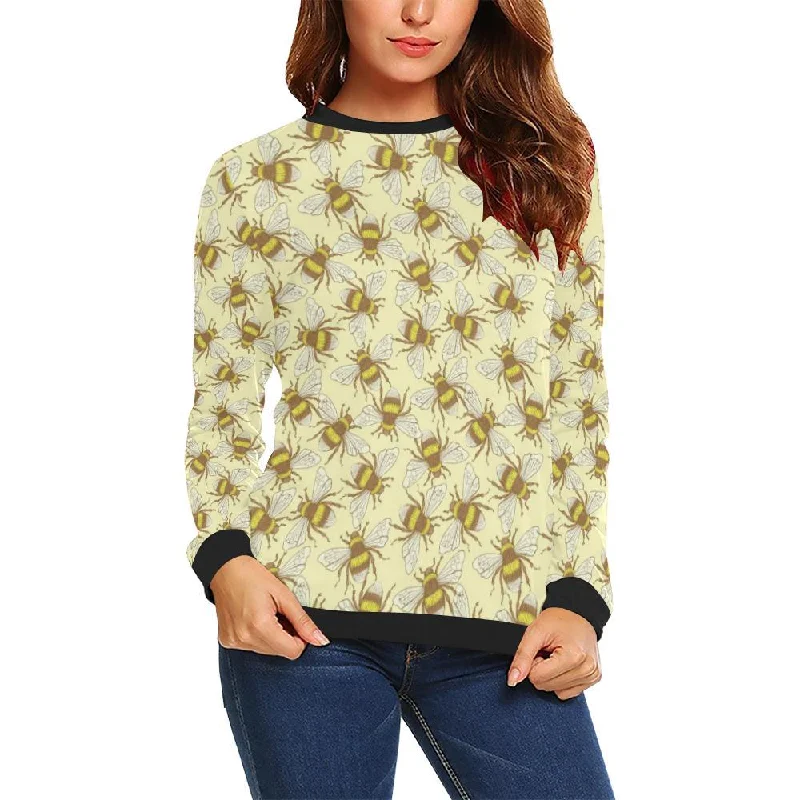 Honey Bee Gifts Pattern Print Women Crewneck Sweatshirt Hoodie with Exposed Zipper Edgy Industrial