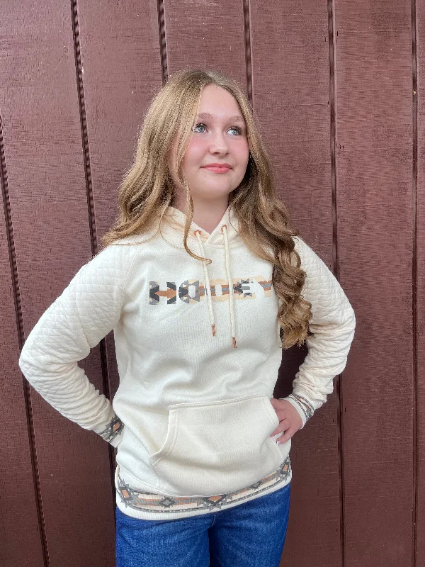 Hooey Cream Quilted Pattern Aztec Accent Hoodie HH1256CR Hoodie with Set-In Sleeves Structured Classic Hooey Cream Quilted Pattern Aztec Accent Hoodie HH1256CR Hoodie with Set-In Sleeves Structured Classic